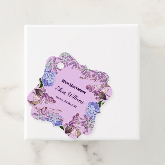 Kinder Soft Blue Pastel Lila Hydrangea Verjaardags Bedankjes Labels (In situ)