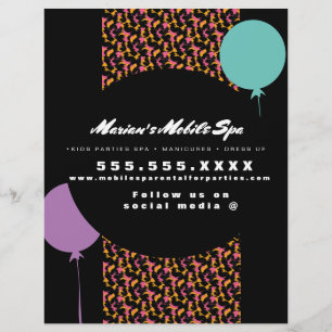 Kinder Spa Bus Party Rental Animal Print Business Flyer
