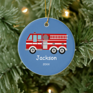 Kinder speciale Rode Vrachtwagen voor kerstmis Keramisch Ornament