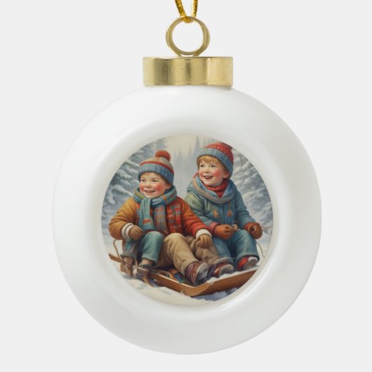 Kinder spelen in de Snow Snowflake Framed Ornament (Voorkant)