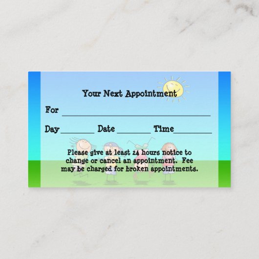 Kinder Spelen in openlucht op zondag Afsprakenkaartje (Achterkant)