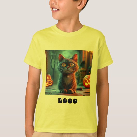Kinder Spooky Halloween Cat T-Shirt (Voorkant)