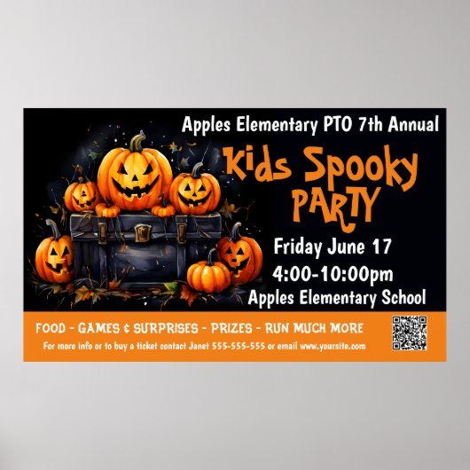 Kinder spooky partij Fundraiser PTO PTA Kerk Banne Poster (Voorkant)