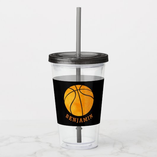Kinder sport Basketball Athletic Personalized Blac Acryl Drinkbeker (Voorkant)