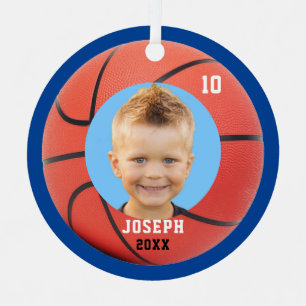 Kinder Sporty Blue Photo Basketball Metalen Ornament