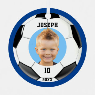 Kinder Sporty Blue Photo Soccer Metalen Ornament
