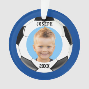 Kinder Sporty Blue Photo Soccer  Ornament