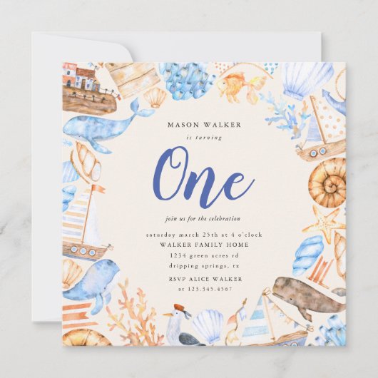 kinder strand eerste verjaardag uitnodiging (Voorkant)