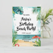 Kinder strand verjaardagsfeestje kaart (Staand voorkant)