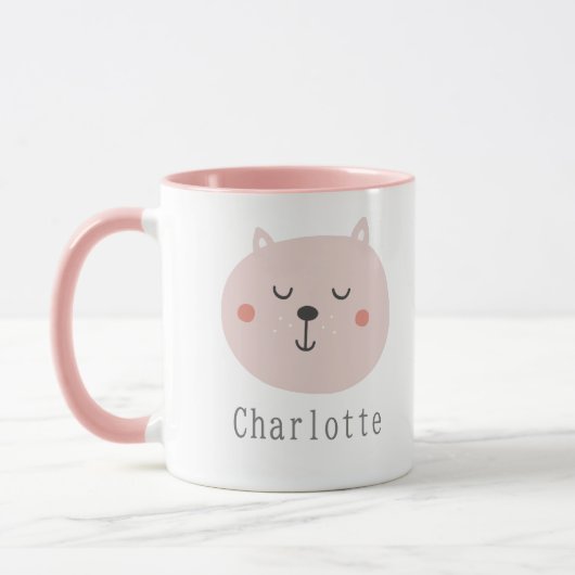 Kinder super schattige twee toonroze Kitten Aangep Mok (Links)