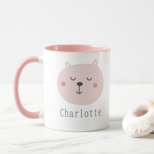 Kinder super schattige twee toonroze Kitten Aangep Mok (Met donut)