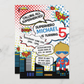 Kinder superheld Birthday Party Invitation Boy Her Kaart (Voorkant / Achterkant)