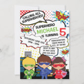 Kinder superheld Birthday Party Invite Boy Girl He Kaart (Voorkant)