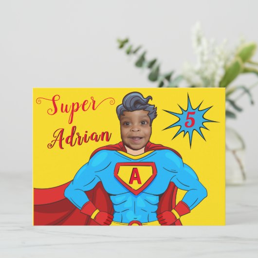 Kinder superheld Cool Fab Fun Birthday Uitnodiging (Staand voorkant)