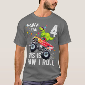 Kinder T Rex Dinosaur Monster Truck 4th Birthday B T-shirt