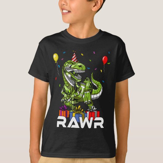 Kinder T-Rex Dinosaur Robot Rawr Birthday Boy Part T-shirt (Voorkant)