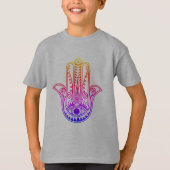 Kinder T-shirt met neon Hamsa Hand met slecht oog (Voorkant)