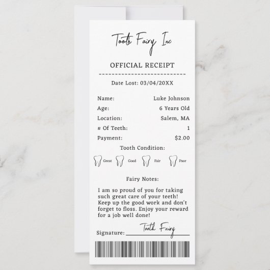 Kinder Tandenfee Lettercertificaat 1e Tand Verlore Kaart (Voorkant)