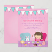 Kinder tea Party Birthday-uitnodigingen Kaart (Voorkant / Achterkant)