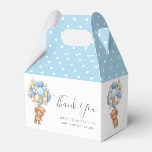 Kinder Teddy Balloon Blue Favor Box Bedankdoosjes (Voorkant Zijde)