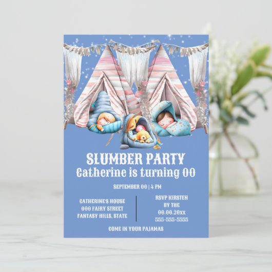 Kinder teepee sleepover sluimerende pyjama party p kaart (Staand voorkant)