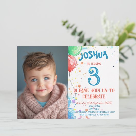 Kinder Tekenballonnen en Regenboog Verjaardagsfees Kaart (Staand voorkant)