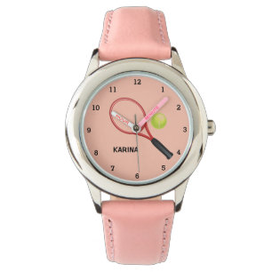 Kinder Tennis Sport Meisje Speler Roze Naam Horloge