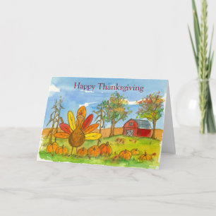 Kinder Thanksgiving Turkije Rode Barn pompoen Feestdagen Kaart