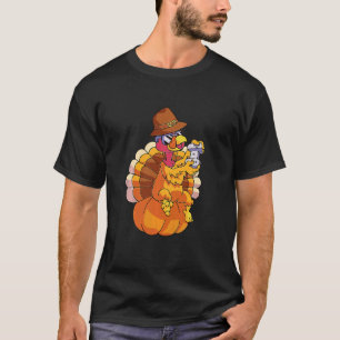 Kinder Thanksgiving Video Game Dabbing Turkey Pilg T-shirt