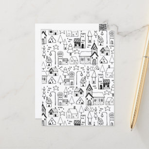 Kinder themadorp Whimsical Black & White Invite Briefkaart