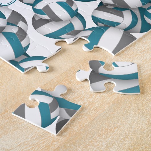 kinder tiener blauwgroen grijze volleybal team kle legpuzzel (Zijkant)