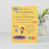 Kinder Trampoline Birthday Party Invitation Yellow Kaart (Staand voorkant)