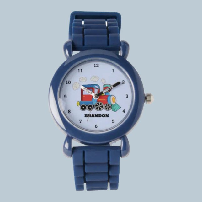 Kinder Treinjongens Blauw Aangepaste Naam Horloge (Creator heeft geüpload)