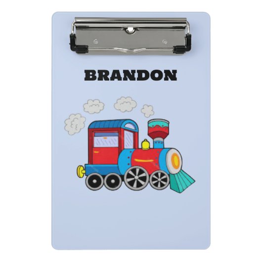 Kinder Treinjongens Blauw Aangepaste Naam Mini Klembord (Voorkant)