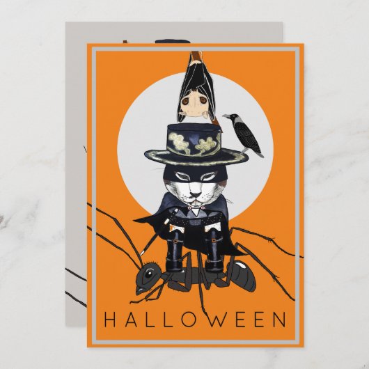 Kinder uitnodiging voor costuum-partij Halloween (Voorkant / Achterkant)