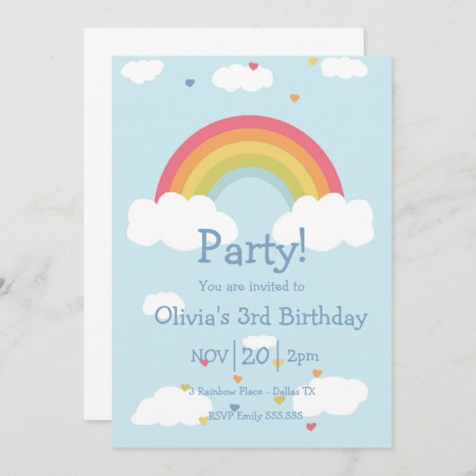 Kinder uitnodiging voor de Birthday-regenboogparti (Voorkant / Achterkant)