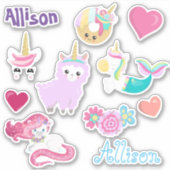 Kinder Unicorn Friends Personalized Fun set Sticker (Voorkant)