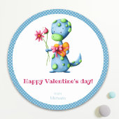 Kinder Valentijnsdag Blauwe Dinosaurus Ronde Sticker