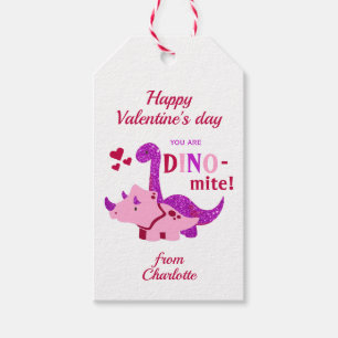 Kinder Valentijnsdag Girly Dinosaur Dino-mijt Cadeaulabel