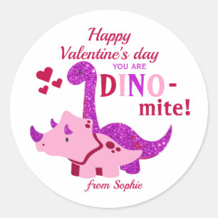 Kinder Valentijnsdag Girly Dinosaur Dino-mijt Ronde Sticker