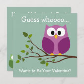 Kinder Valentijnsdag Kaart met Leuke Cartoon Uil (Voorkant / Achterkant)
