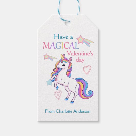 Kinder Valentijnsdag Magische Unicorn Cadeaulabel (Voorkant)