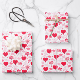 Kinder Valentijnsdag Red Heart Flowers Trees Cloud Inpakpapier Vel
