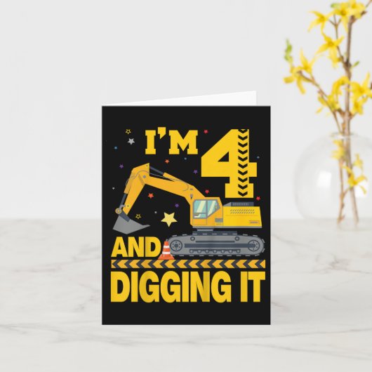 Kinder Vier 4jr 4e Verjaardag Graafmachine 4 Jaar  Kaart (Gele Bloem)