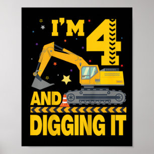 Kinder Vier 4jr 4e Verjaardag Graafmachine 4 Jaar Poster