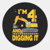 Kinder Vier 4jr 4e Verjaardag Graafmachine 4 Jaar  Ronde Sticker (Voorkant)