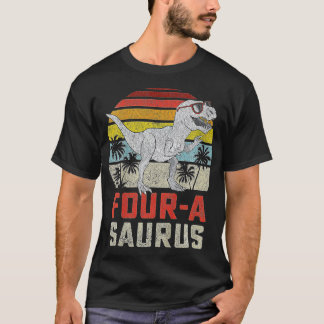 Kinder vier jaar Saurus Birthday T Rex 4 jaar oude T-shirt