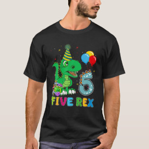 Kinder vijf Rex Birthday 5 jaar oud Funny Dinosaur T-shirt