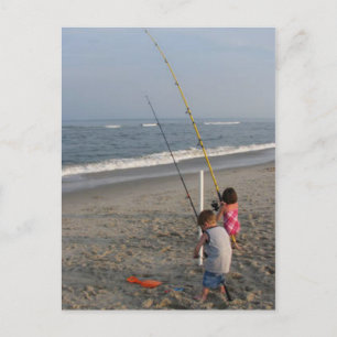 Kinder visserij op het strand briefkaart