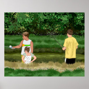 Kinder Vist bij de Lokale Vijver Poster